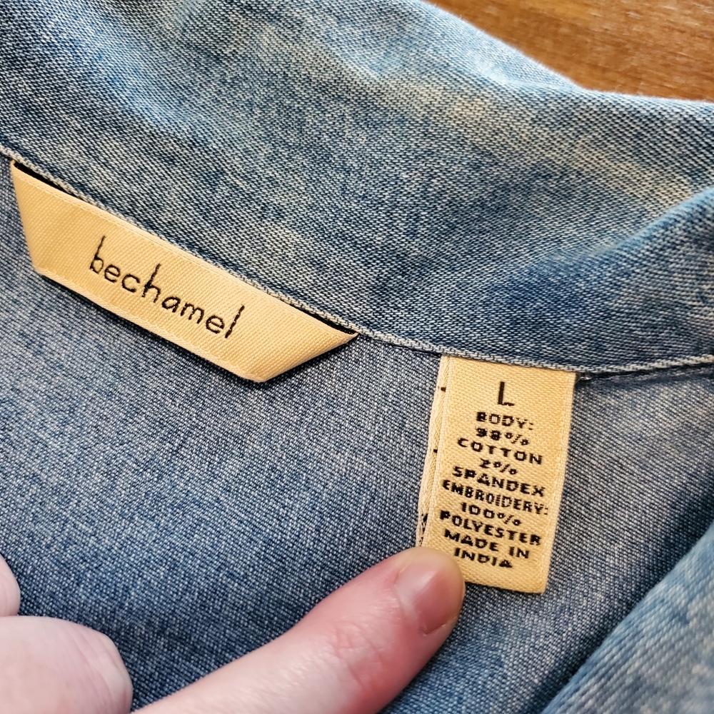 Vintage Denim Button Down Floral Embroidery Bechamel Large - Picture 6 of 14